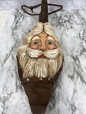 Santa St Nick Christmas Fireplace Bellows Wood Carved Leather Norse God Folk Art picture