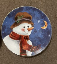 Vintage 1997 Elaine Thompson Snowman Christmas Platter 12.5