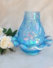 Vtg Fenton Blue Carnival Glass Iridescent Spanish Lace Ruffle Fairy Lamp Light picture