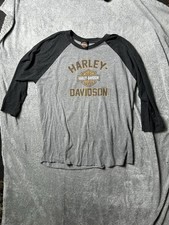 Harley Davidson Pig Trail Rogers AR Raglan 3/4 Sleeve Shirt Gray Black Large picture