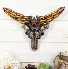 Rustic Western Bison Bull Cow Skull W/ Horseshoe Star Bullet Casings Wall Decor picture