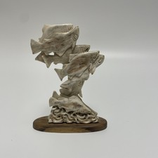 FISH-W9) school of 9 Salmon fish shed ANTLER figurine Bali detailed carving picture