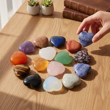 Natural Heart-Shaped Chakra Stones Set - 0.8 Inch Healing Crystals for Balance picture