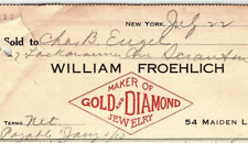 1912 WILLIAM FROEHLICH NEW YORK GOLD DIAMOND JEWELRY BILLHEAD INVOICE Z2279 picture