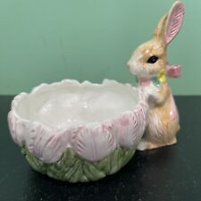 Vintage Easter Bunny Candy / Trinket Bowl- Tulips Beautiful picture