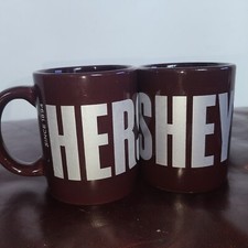 ⭐ GALERIE HERSHEY'S CHOCOLATE COFFEE MUGS CUPS BROWN SILVER 1894 SET 2 12 OZ.  picture