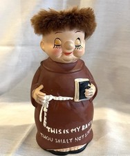 Vintage Monk Friar Coin Piggy Bank Figurine Thou Shalt Not Steal picture