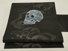 Heiwaya Kimono 9-inch Nagoya Obi Skeleton Black Pure Silk Unused picture