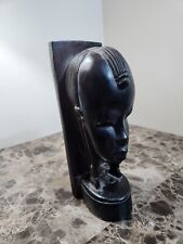Hand Carved Dark Wood Kenya Tribal Statue African Head Wooden Sculpture picture
