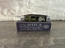 RARE Vintage Girl Scout KNIFE-UTICA FEATHERWEIGHT UNIQUE GREEN PEARL HANDLE picture