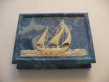 1980's Vintage Nautical Jewelry Box , Genuine Incolay Stone. picture