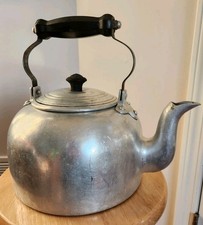 Antique Large Aluminum Stovetop Tea Kettle Cottagecore Decor Mid Century picture