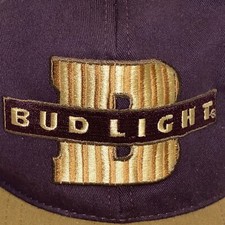 Vintage Bud Light Burgundy & Gold Embroidered Snap Back Hat Made in USA picture