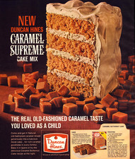 Duncan Hines Caramel Supreme Cake Mix Childhood Favorite Vintage Print Ad 1966 picture
