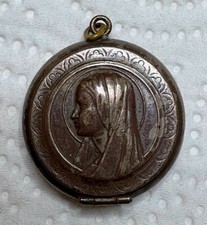 ANTIQUE RELIGIOUS 800 SILVER Virgin Mary RELIQUARY LOCKET PENDANT Filled picture