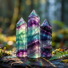 A++ Natural Rainbow Fluorite Tower Point Crystal Quartz Stone Obelisk Wand picture
