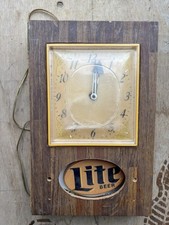 Miller Lite Beer Wooden Clock VINTAGE not Working~For Parts Or Fix picture
