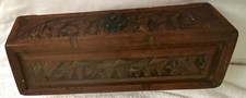 antique Camphor  oriental Carved Wooden box Brown Rectangular vessels  12X4x3 in picture
