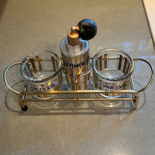 1950s JEANNETTE MARTINI BAR SET Gold Glass Vermouth Olives Retro Barware 4 PCS picture