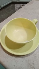 7 Vintage Yellow Speckle Spatter Dailyware Melmac Melamine Cup Saucer Set picture