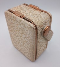 Vintage LIN-BREN Cigarette Case Cream Damask Pattern Rose Gold-Plated Metal picture