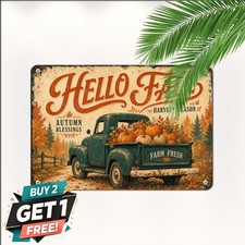 Thanksgiving Day Hello Fall Garden Yard Plaque Metal Tin Sign 8x12 Decor picture