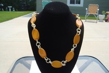 Vintage Butterscotch Bakelite Discs on a Celluloid Chain Link Necklace picture
