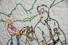 Vintage/Antique Embroidered Horse Cowboy Western Laso Cutter Quilt Block Piece picture
