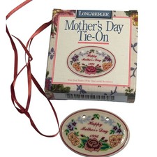 VTG Longaberger Mothers Day Tie-On 1996 Ceramic Basket Charm Floral White New picture