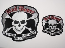 2 Vtg 1993 Bad Bones Be the Best or Die Like the Rest Biker Patch: Large & Small picture
