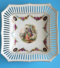 Vintage Schumann Candy Dish Square Courting Couple Reticulated Lattice 6.25