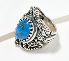 American West Sterling Silver Oval Gemstone Scroll & Leaf Ring Size 9 picture