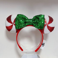 Disney Parks Candy Cane Sequin Minnie Mickey Ears Christmas Headband US POST picture