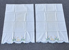 Beautiful Vintage Swan hand embroidered Standard pillowcases with crochet trim picture