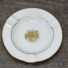 Vtg Irving Trust Company NYC Porcelain Ashtray Art Deco One Wall Street Gold  picture