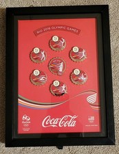 Lot of 7 2016 Rio Olympic Games Pins Framed Coca-Cola SUPER COOL picture