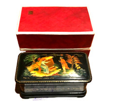 COA🔥STUNNING 22K Gold A. Pushkin Gold Fish Fairytale PALEKH Bovtyun LACQUER BOX picture