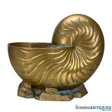 Vintage Hollywood Regency Sculpted Brass Nautilus Shell Ashtray picture