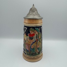 Vintage German Beer Stein Collectible Pewter Lid Hand Painted Scene picture