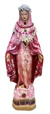 Virgin Mary  16”Statue,  W/Rosaries Charms . Pink , Red Shabby Chic picture