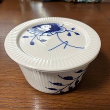 Royal Copenhagen Blue Fluted Porcelain Lidded Bowl Floral Relief Used From Japan picture