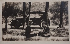 1920s-30s Two Women Parked Car Roadside Picnic 4×6 Peaceful picture