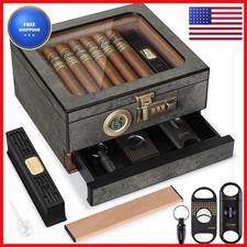 Tesonway Cedar Wood Glass Top Desktop Humidor with Digital Thermo-Hygrometer picture