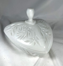 Hazel Atlas Milk Glass Covered Dish Vanity Jar Bedside Jewelry Keeper picture