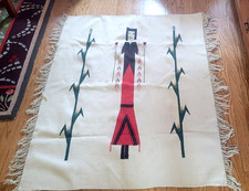 Vintage Native American Ortega Chimayo Handwoven Wool Tapestry Corn Maiden 36x46 picture