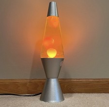 Retro Lava Lamp Orange Wax Clear Liquid 14.3” Lava Lite Brushed Aluminum NEW picture