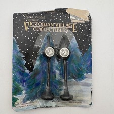 Victorian Village Clock Street Lamps & Lemax Stacked Firewood Miniatures Set picture