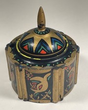 ANTIQUE GERMAN WOODEN INKWELL PEN HOLDER CARVED WOOD FOLK ART PAINTED picture