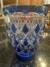 Exquisite Signed VAL SAINT LAMBERT Cobalt Blue Handcut Crystal Vase. Art Deco picture