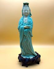 Vintage Ca.1940s Chinese Turquoise-Glazed Porcelain Buddhist Figure of Guanyin picture